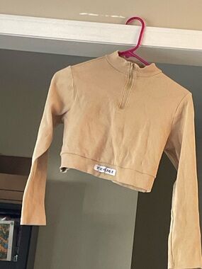 Forever 21 Tan Cropped Mock Neck Long Sleeve Top